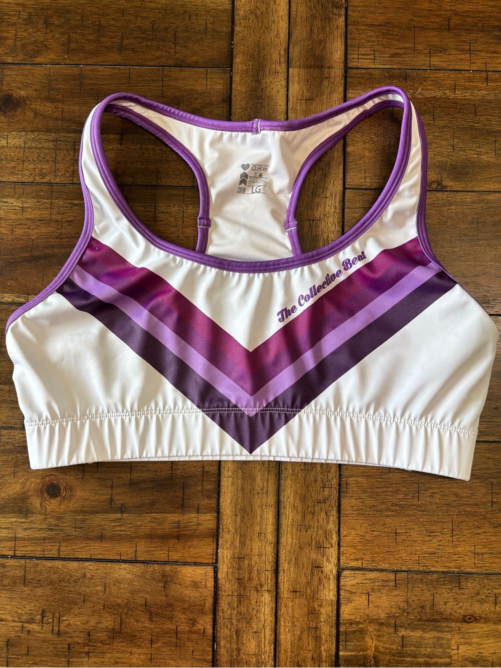 Coeur biking White Sports Bra with Purple Chevron Accents